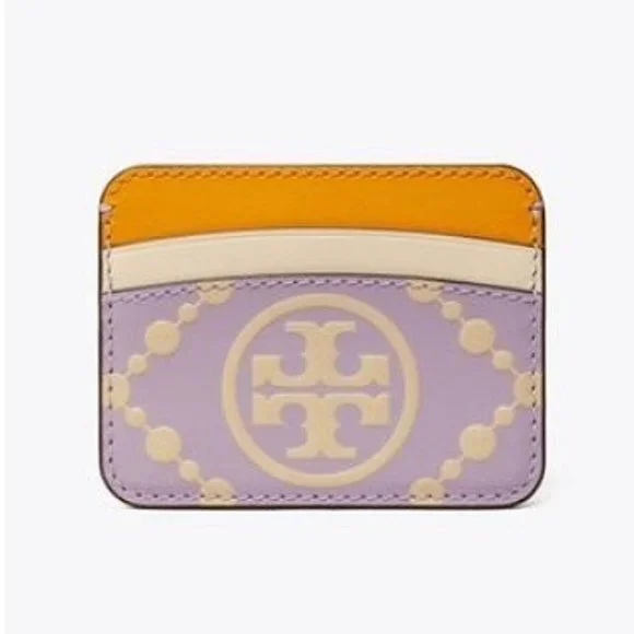 Tory Burch $148 87184 T Monogram Contrast Embossed Card Case Thistle/Seaside Snd - Picture 2 of 2